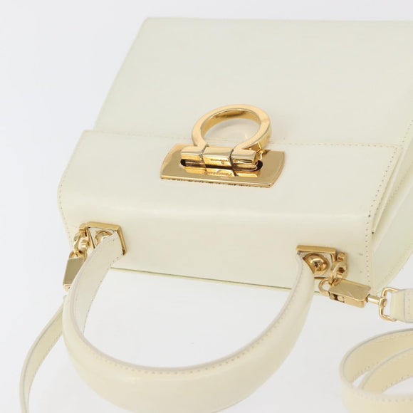 Salvatore Ferragamo Gancini Hand Bag Patent leather 2way Ivory Gold Auth AMZ162