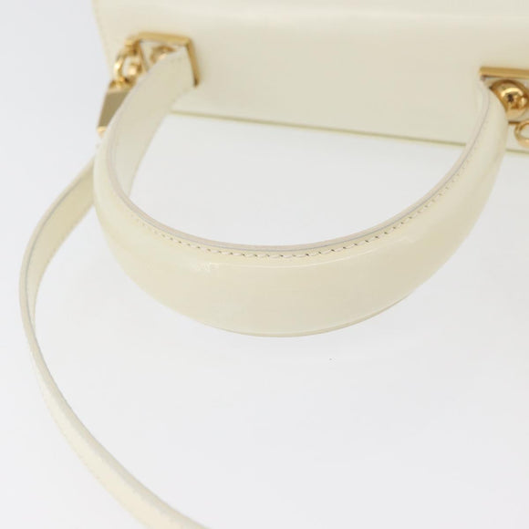 Salvatore Ferragamo Gancini Hand Bag Patent leather 2way Ivory Gold Auth AMZ162