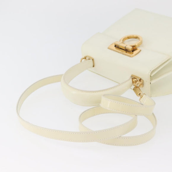 Salvatore Ferragamo Gancini Hand Bag Patent leather 2way Ivory Gold Auth AMZ162