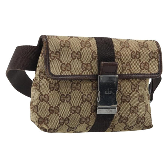 GUCCI GG Canvas Heuptas Beige Zilver 131236 Auth AMZ164