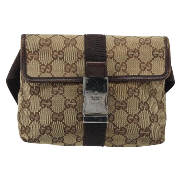 GUCCI GG Canvas Heuptas Beige Zilver 131236 Auth AMZ164