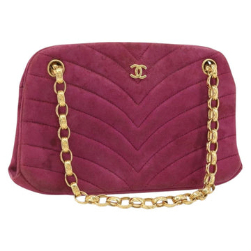 CHANEL Chain Shoulder Bag Suede Purple Gold CC Auth AMZ166A