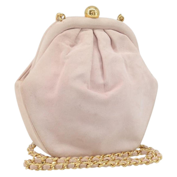 CHANEL Chain Shoulder Bag Suede Pink Gold CC Auth AMZ167A