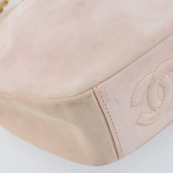 CHANEL Chain Shoulder Bag Suede Pink Gold CC Auth AMZ167A