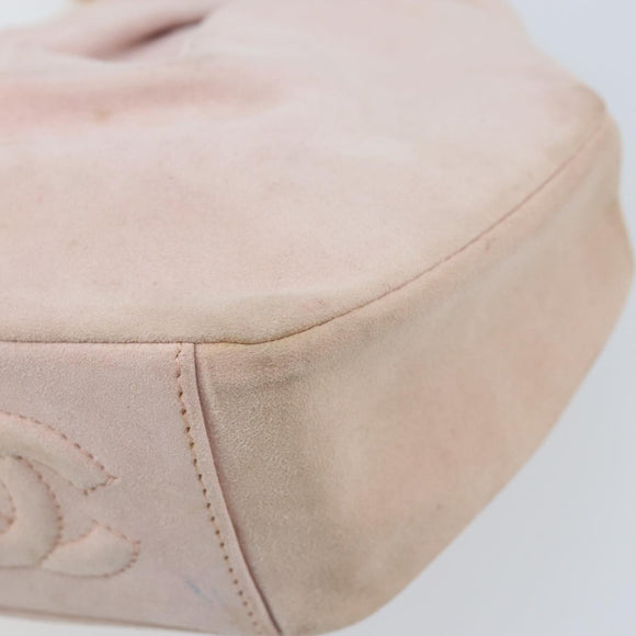 CHANEL Chain Shoulder Bag Suede Pink Gold CC Auth AMZ167A