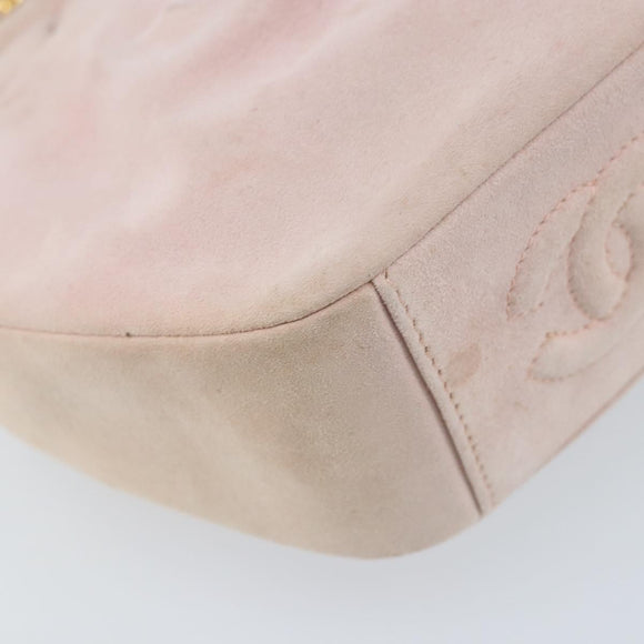 CHANEL Chain Shoulder Bag Suede Pink Gold CC Auth AMZ167A