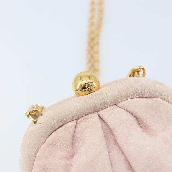 CHANEL Chain Shoulder Bag Suede Pink Gold CC Auth AMZ167A