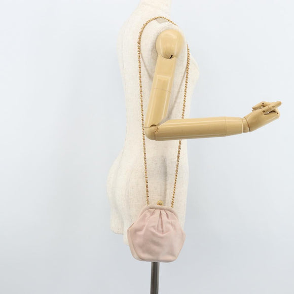 CHANEL Chain Shoulder Bag Suede Pink Gold CC Auth AMZ167A