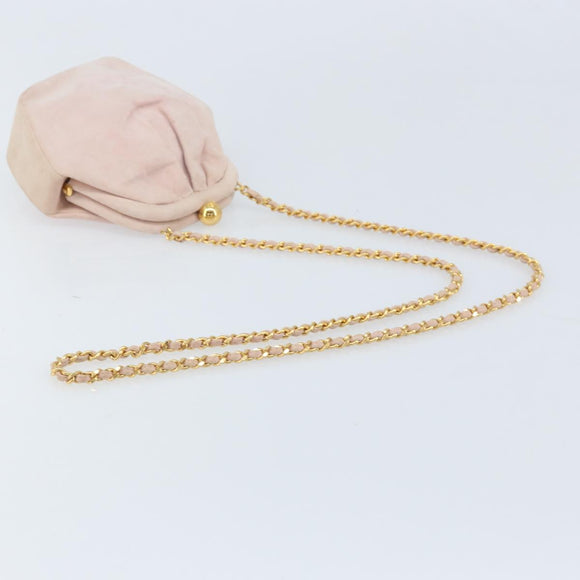 CHANEL Chain Shoulder Bag Suede Pink Gold CC Auth AMZ167A