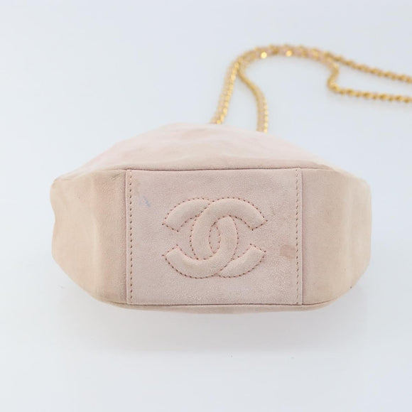 CHANEL Chain Shoulder Bag Suede Pink Gold CC Auth AMZ167A