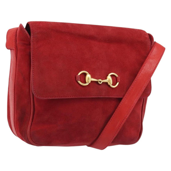 GUCCI Shoulder Bag Suede Red Gold 007 3444 0220 Auth AMZ169