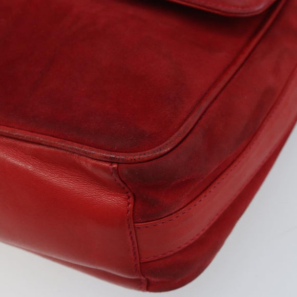 GUCCI Shoulder Bag Suede Red Gold 007 3444 0220 Auth AMZ169