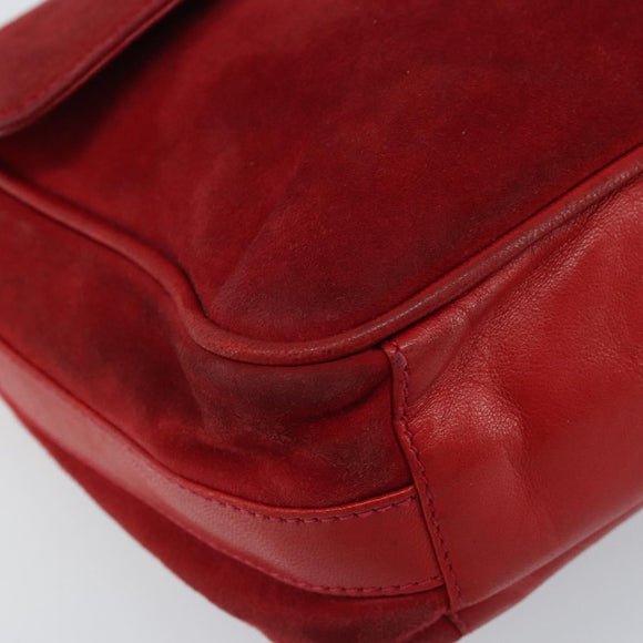 GUCCI Shoulder Bag Suede Red Gold 007 3444 0220 Auth AMZ169