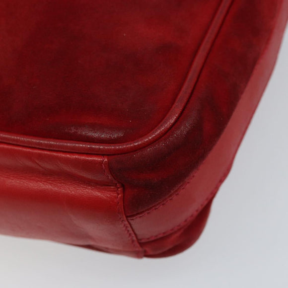GUCCI Shoulder Bag Suede Red Gold 007 3444 0220 Auth AMZ169