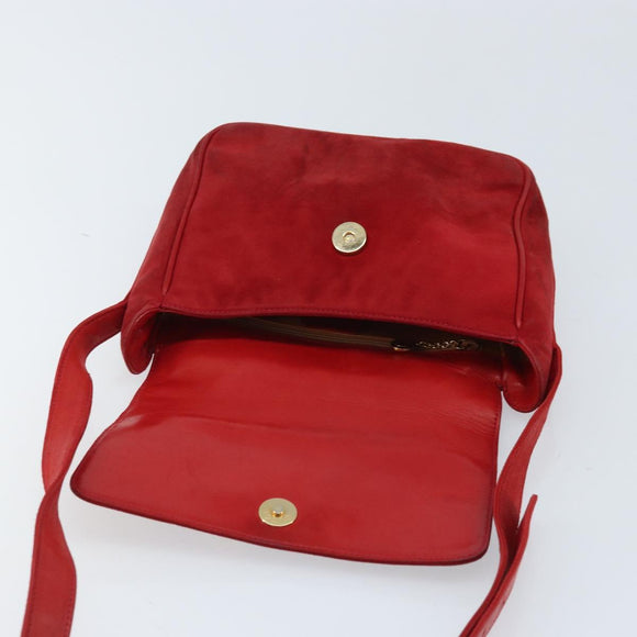 GUCCI Shoulder Bag Suede Red Gold 007 3444 0220 Auth AMZ169