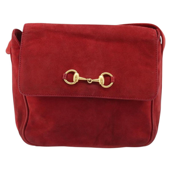 GUCCI Shoulder Bag Suede Red Gold 007 3444 0220 Auth AMZ169