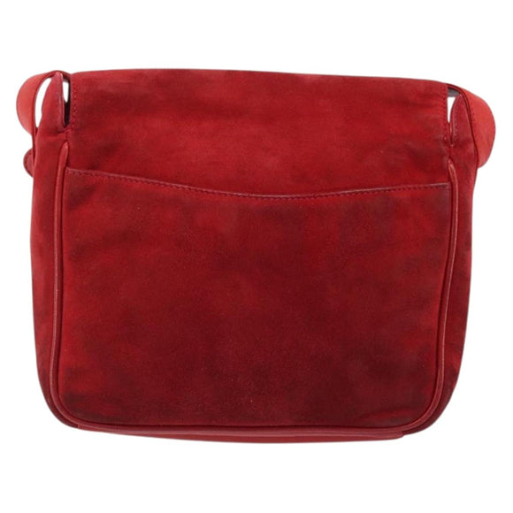 GUCCI Shoulder Bag Suede Red Gold 007 3444 0220 Auth AMZ169