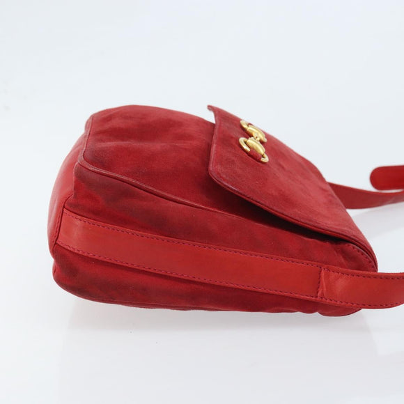 GUCCI Shoulder Bag Suede Red Gold 007 3444 0220 Auth AMZ169