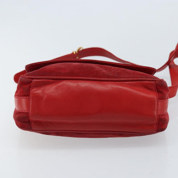 GUCCI Shoulder Bag Suede Red Gold 007 3444 0220 Auth AMZ169
