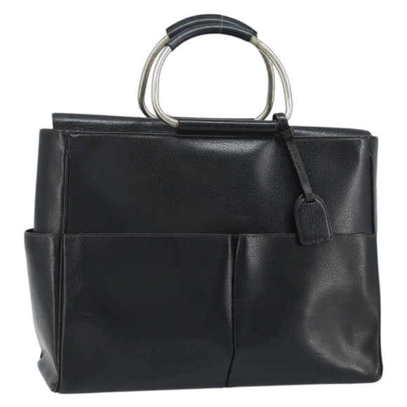 GUCCI Hand Bag Leather Black Silver 002 3754 0313 Auth AMZ175