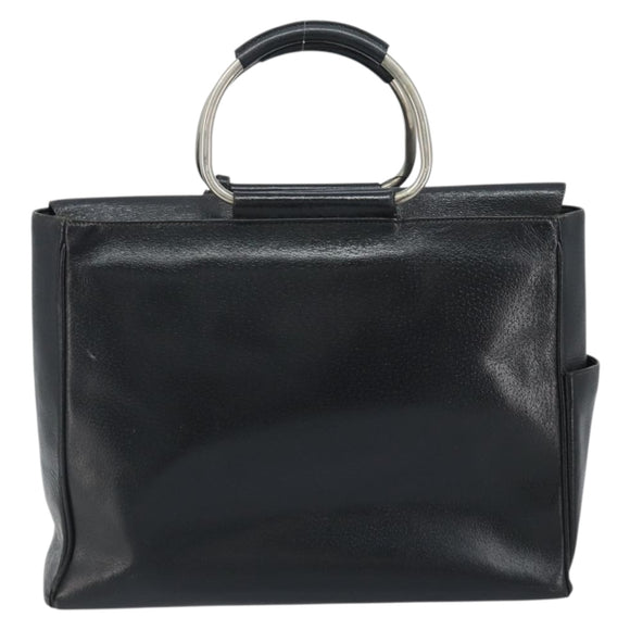 GUCCI Hand Bag Leather Black Silver 002 3754 0313 Auth AMZ175
