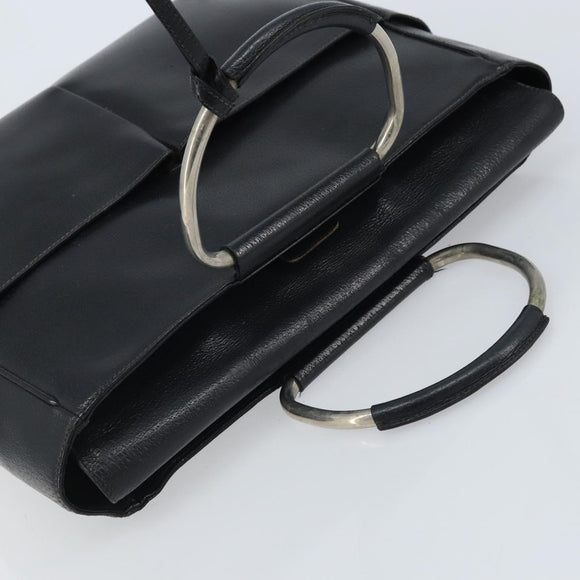 GUCCI Hand Bag Leather Black Silver 002 3754 0313 Auth AMZ175