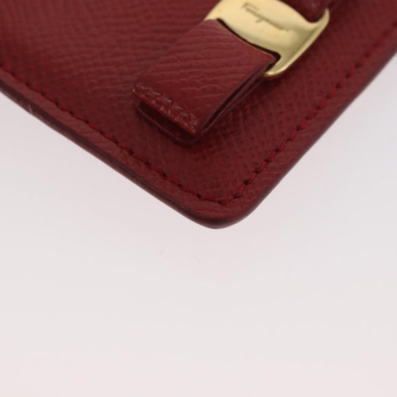 Salvatore Ferragamo Vala Neck Card Case Leather Red Gold Auth AMZ180A