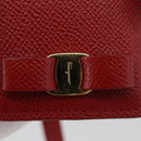 Salvatore Ferragamo Vala Neck Card Case Leather Red Gold Auth AMZ180A-15