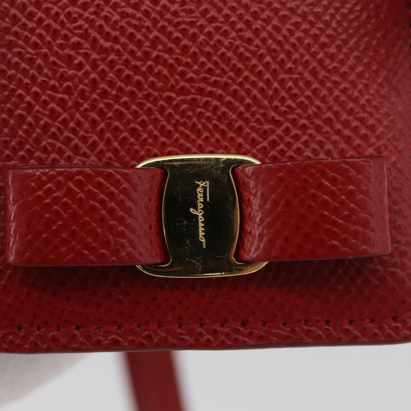 Salvatore Ferragamo Vala Neck Card Case Leather Red Gold Auth AMZ180A