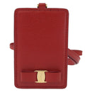 Salvatore Ferragamo Vala Neck Card Case Leather Red Gold Auth AMZ180A-2