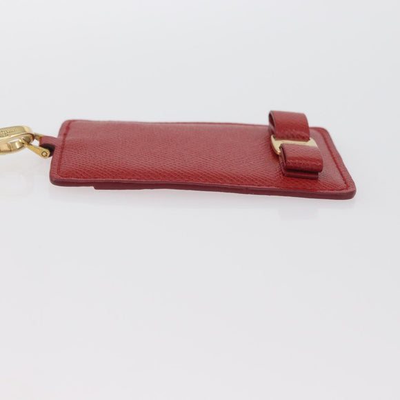 Salvatore Ferragamo Vala Neck Card Case Leather Red Gold Auth AMZ180A