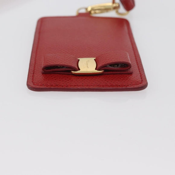 Salvatore Ferragamo Vala Neck Card Case Leather Red Gold Auth AMZ180A