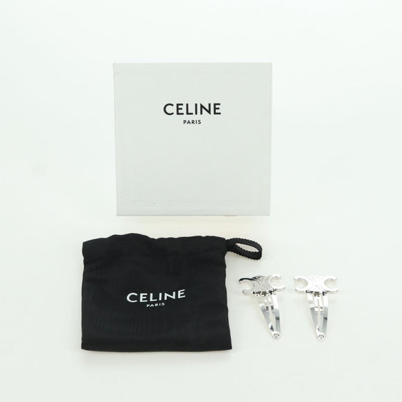 CELINE Barrette Triomphe Hair Clip metal Silver Auth AMZ181M