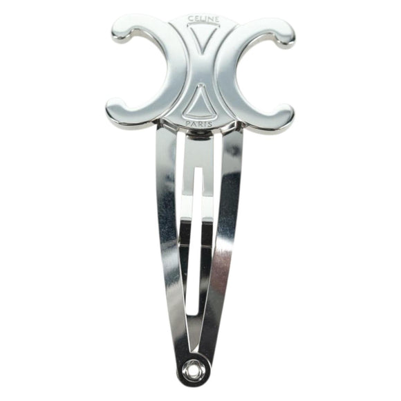 CELINE Barrette Triomphe Hair Clip metal Silver Auth AMZ181M