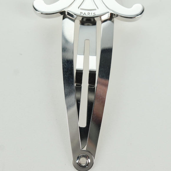 CELINE Barrette Triomphe Hair Clip metal Silver Auth AMZ181M