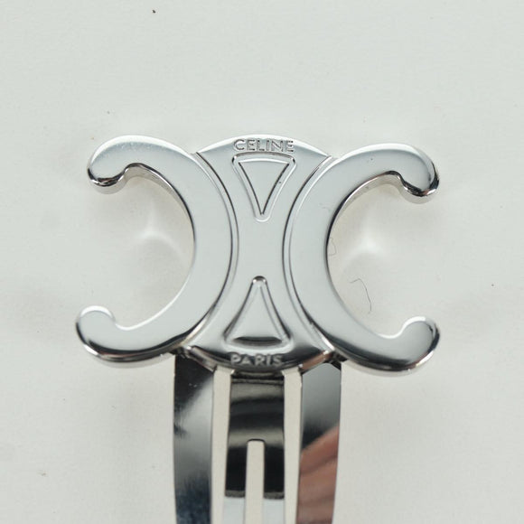 CELINE Barrette Triomphe Hair Clip metal Silver Auth AMZ181M