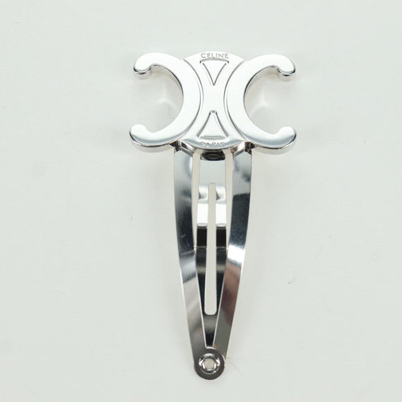 CELINE Barrette Triomphe Hair Clip metal Silver Auth AMZ181M