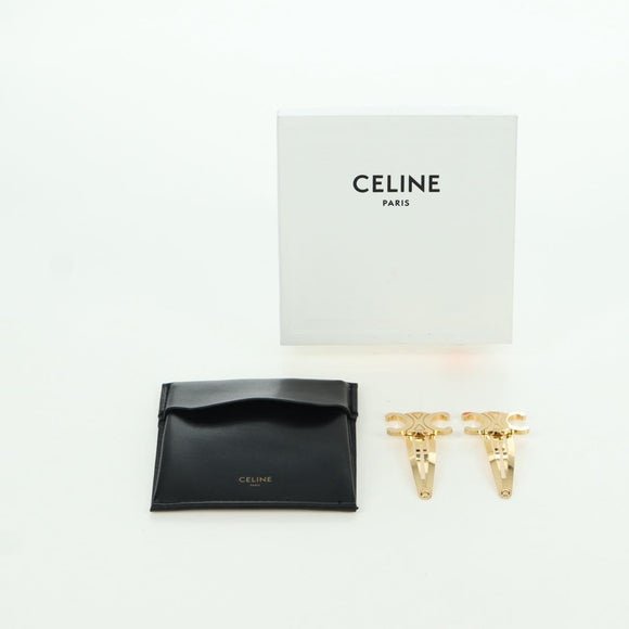 CELINE Haarspange Triomphe Haarclip Metall Goldfarben Auth AMZ182M