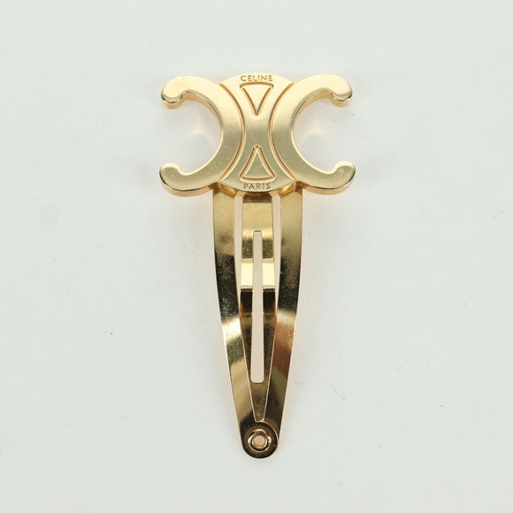 CELINE Haarspange Triomphe Haarclip Metall Goldfarben Auth AMZ182M