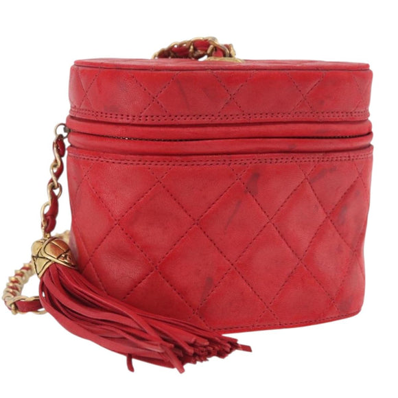 CHANEL Chain Schoudertas Lamsleer Rood Goud CC Auth AMZ310A
