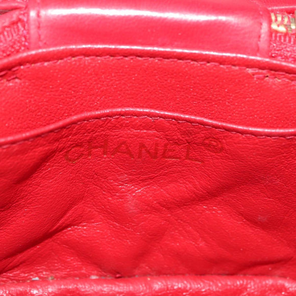 CHANEL Chain Schoudertas Lamsleer Rood Goud CC Auth AMZ310A