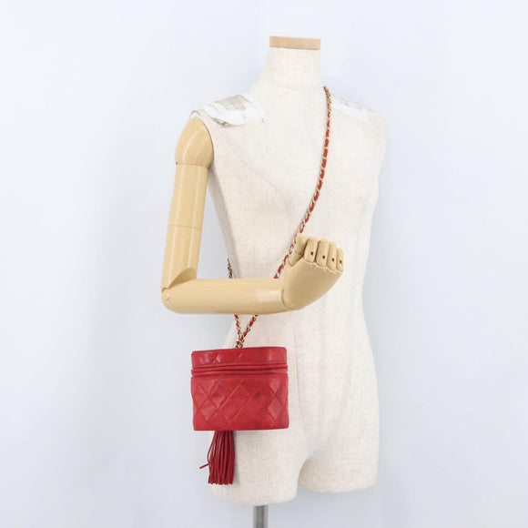 CHANEL Chain Schoudertas Lamsleer Rood Goud CC Auth AMZ310A