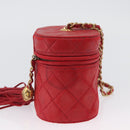 CHANEL Chain Schoudertas Lamsleer Rood Goud CC Auth AMZ310A-6