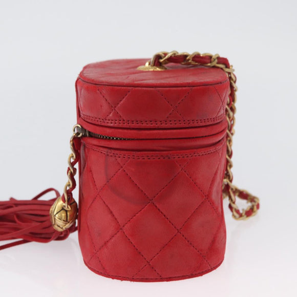 CHANEL Chain Schoudertas Lamsleer Rood Goud CC Auth AMZ310A