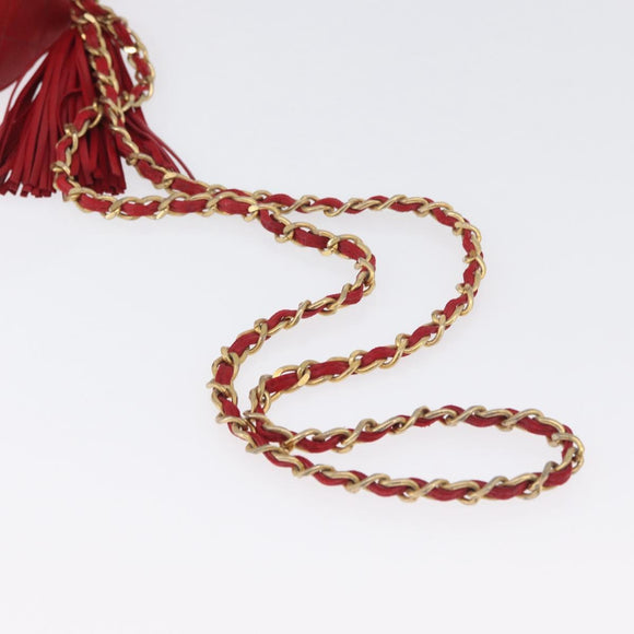 CHANEL Chain Schoudertas Lamsleer Rood Goud CC Auth AMZ310A