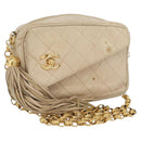 CHANEL Matelasse Chain Shoulder Bag Lamb Skin Ivory Gold CC Auth AMZ315-1
