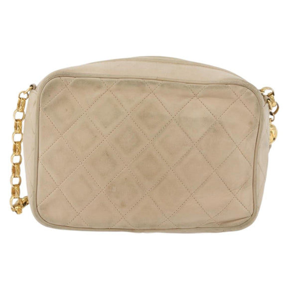 CHANEL Matelasse Chain Shoulder Bag Lamb Skin Ivory Gold CC Auth AMZ315
