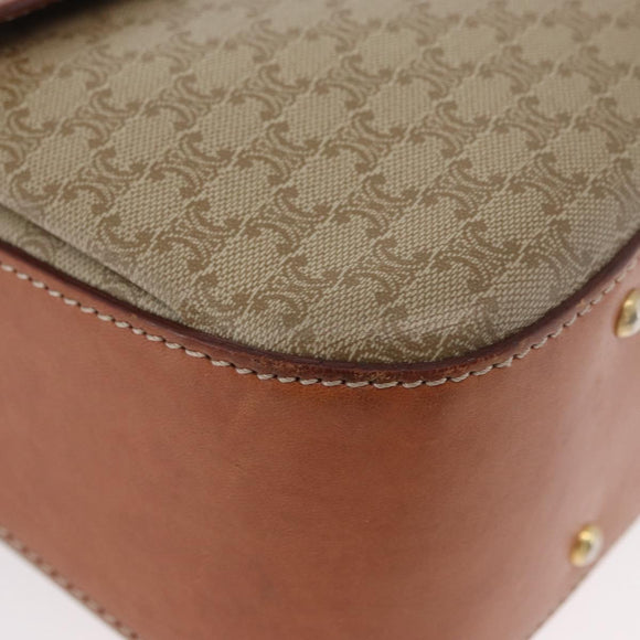 CELINE Macadam Canvas Circle Hand Bag PVC 2way Beige Gold Auth AMZ333A