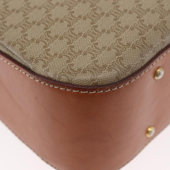 CELINE Macadam Canvas Circle Hand Bag PVC 2way Beige Gold Auth AMZ333A