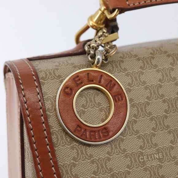 CELINE Macadam Canvas Circle Hand Bag PVC 2way Beige Gold Auth AMZ333A